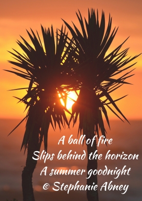 A ball of fireSlips behind the horizonA summer goodnight© Stephanie Abney